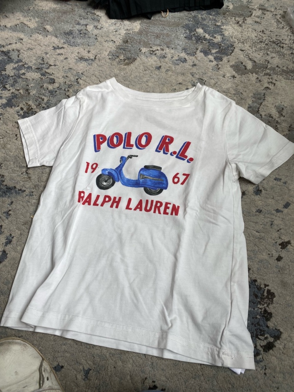 Ralph Lauren White Tee with Blue Scooter Graphic and Red Lettering - Picture 2 of 3
